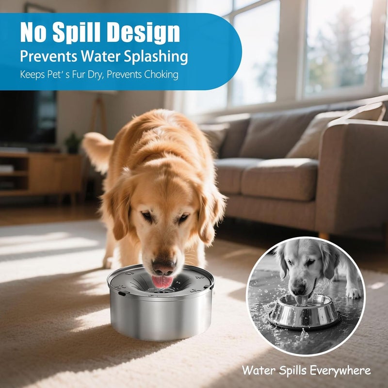 SCHITEC Dog Water Bowl No Spill 3L/0.8 Gallon Slow Drinking Anti-Splash Stainless Steel Dog Bowl with Floating Disk, Spill Proof Pet Travel Water Dispenser for Sloppy Messy Drinkers(Gray) - Image 2